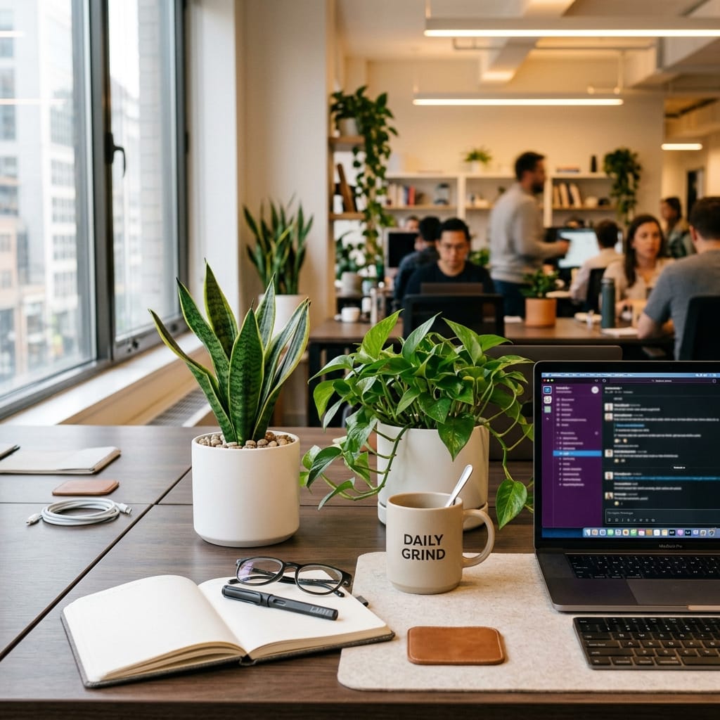 Plants on a modern office desk
