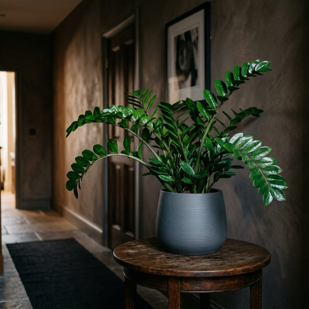 ZZ plant in a modern ceramic pot